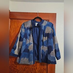 Chico's Blue Embroidered 3/4 Sleeve Jacket Size 2 Made in India